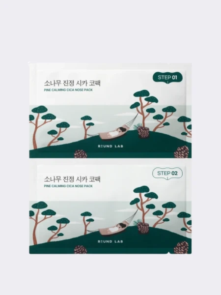 Набор двухступенчатых полосок для очищения сальных нитей на носу Round Lab Pine Calming Cica Nose Pack