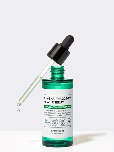 Успокаивающая сыворотка с тремя видами кислот и центеллой Some By Mi AHA BHA PHA 30 Days Miracle Serum Успокаивающая сыворотка с тремя видами кислот и центеллой Some By Mi AHA BHA PHA 30 Days Miracle Serum