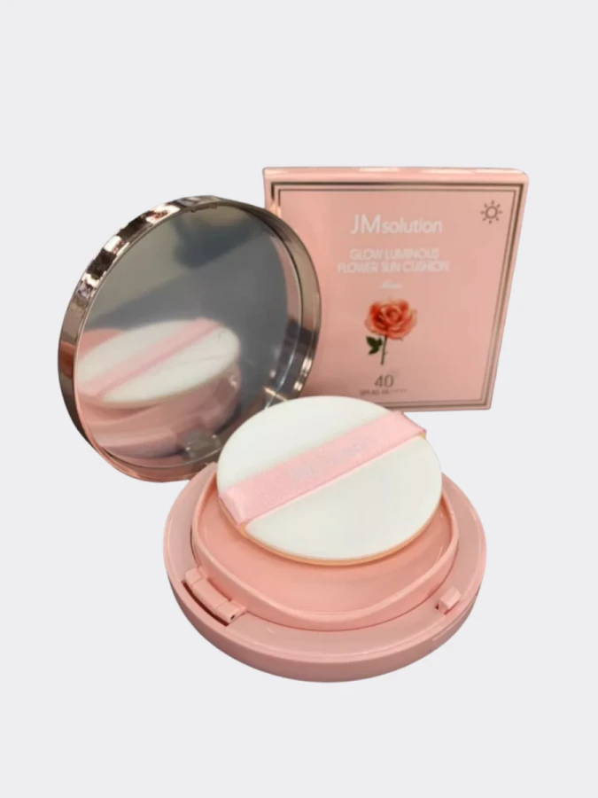Солнцезащитный кушон с экстрактом розы JMsolution Glow luminous flower sun cushion SPF40PA++++