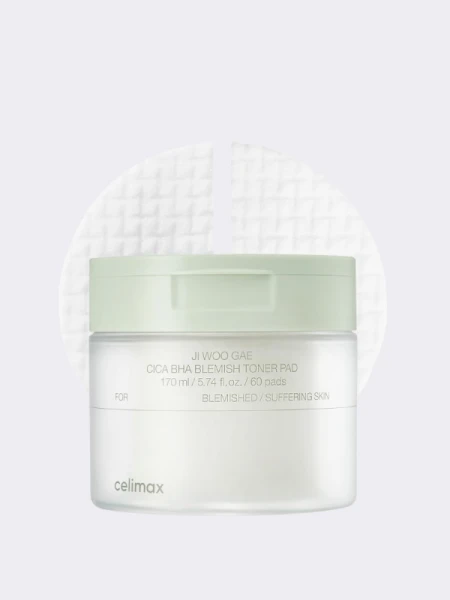 Успокаивающие тонер-диски с экстрактом центеллы азиатской Celimax Ji Woo Gae Cica BHA Blemish Toner Pad