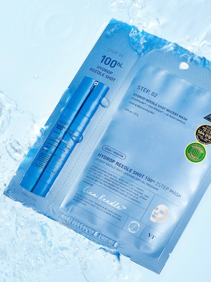 Двухступенчатая тканевая маска со спикулами и гиалуроновой кислотой VT Hydrop Reedle Shot 100hl 2 Step Mask