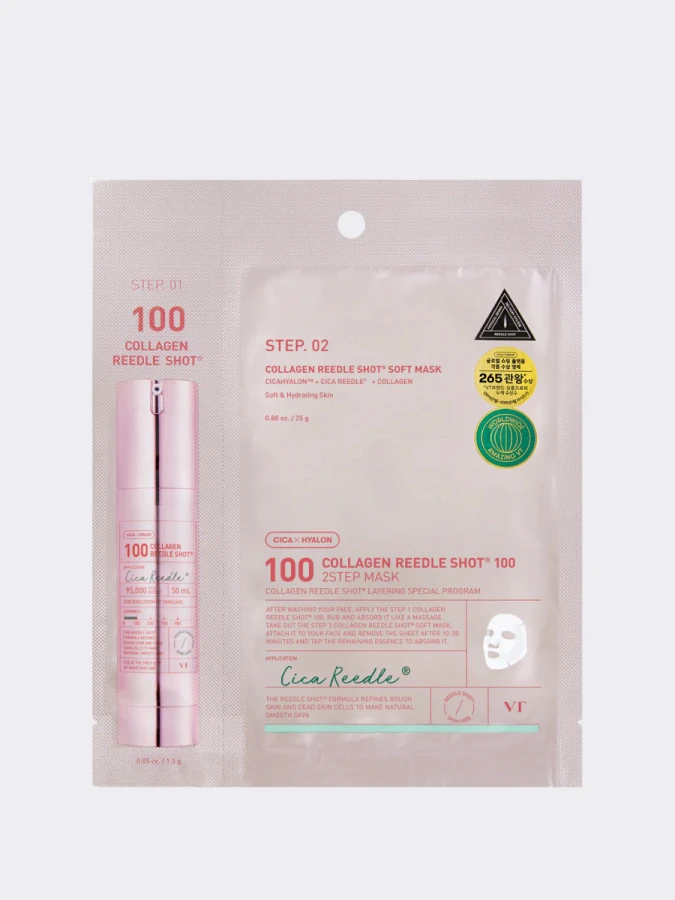 Тканевая укрепляющая маска со спикулами и коллагеном VT Collagen Reedle Shot 100 2step Mask
