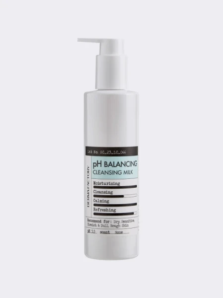 Балансирующее молочко для снятия макияжа с пантенолом Derma Factory PH Balancing Cleansing Milk Балансирующее молочко для снятия макияжа с пантенолом Derma Factory PH Balancing Cleansing Milk
