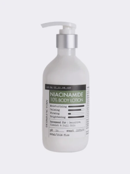 Успокаивающий лосьон для тела с ниацинамидом Derma Factory Niacinamide 10% Body Lotion Успокаивающий лосьон для тела с ниацинамидом Derma Factory Niacinamide 10% Body Lotion
