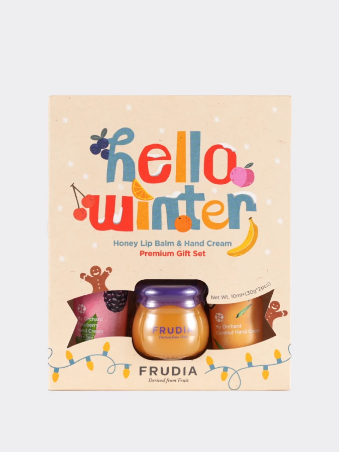 Подарочный набор Frudia Hello Winter Honey Lip Balm & Hand Cream Premium Gift Set Raspberry Coconut