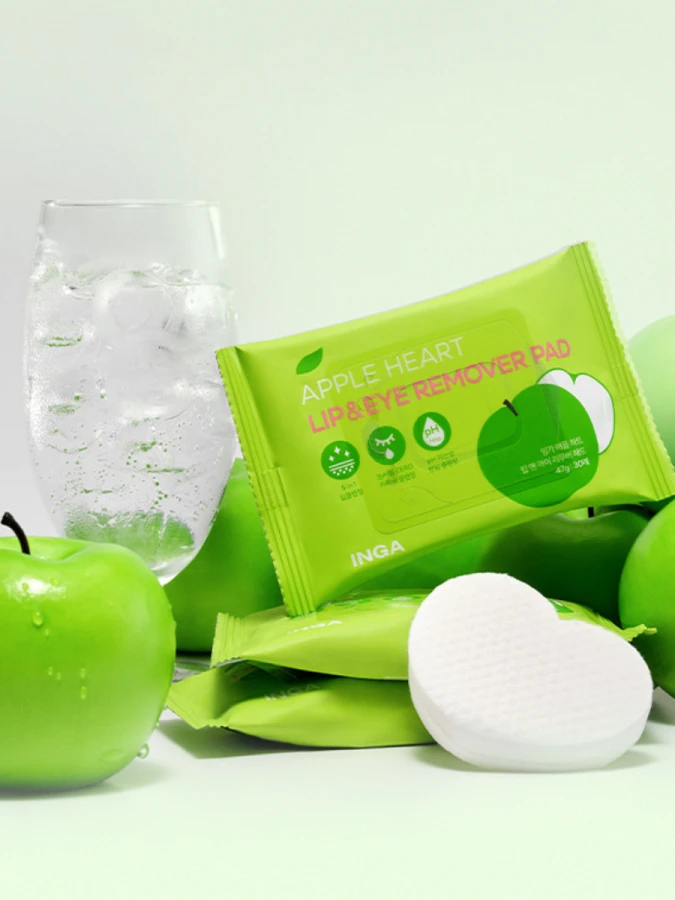 Очищающие пэды-сердечки для снятия макияжа с экстрактом яблока INGA Apple Heart Lip&Eye Remover Pad