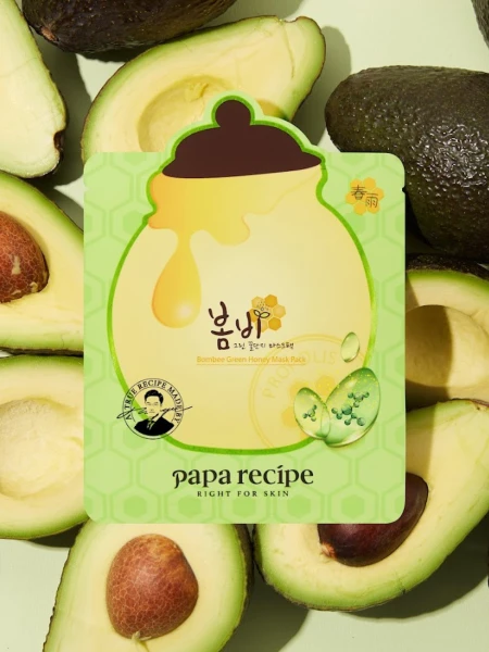 Восстанавливающая тканевая маска для лица с мёдом и экстрактом авокадо Papa Recipe Green Bombee Honey Mask Pack