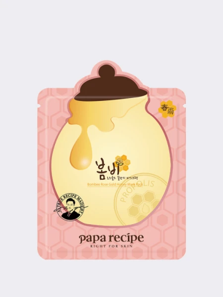 Увлажняющая тканевая маска для лица с экстрактом розы, мёдом и золотом Papa Recipe Bombee Rose Gold Honey Mask Pack Увлажняющая тканевая маска для лица с экстрактом розы, мёдом и золотом Papa Recipe Bombee Rose Gold Honey Mask Pack