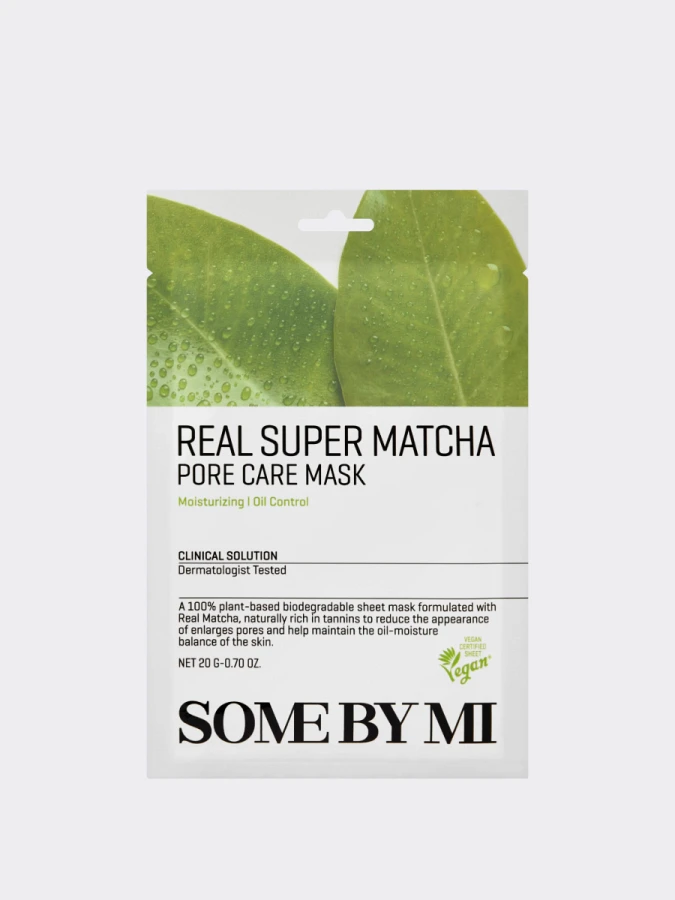 Тканевая маска для сужения пор с экстрактом чая матча Some By Mi Real Super Matcha Pore Care Mask