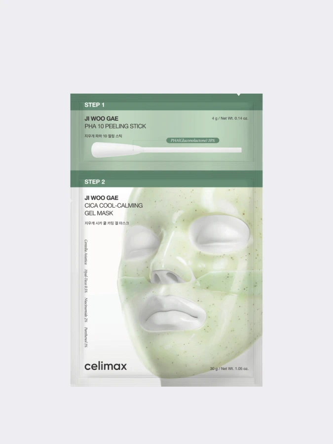 Двухступенчатая гидрогелевая маска с экстрактом центеллы Celimax Ji Woo Gae Cica PHA Peel 2-step Gel Mask