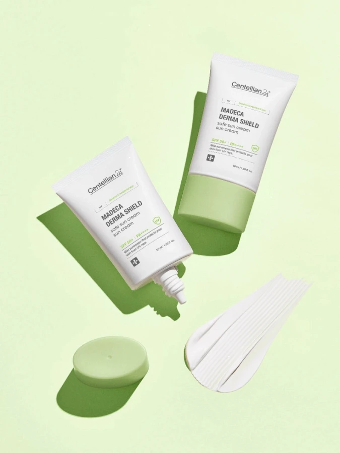 Успокаивающий солнцезащитный крем с экстрактом центеллы Centellian24 Madeca Derma Shield Safe Sun Cream
