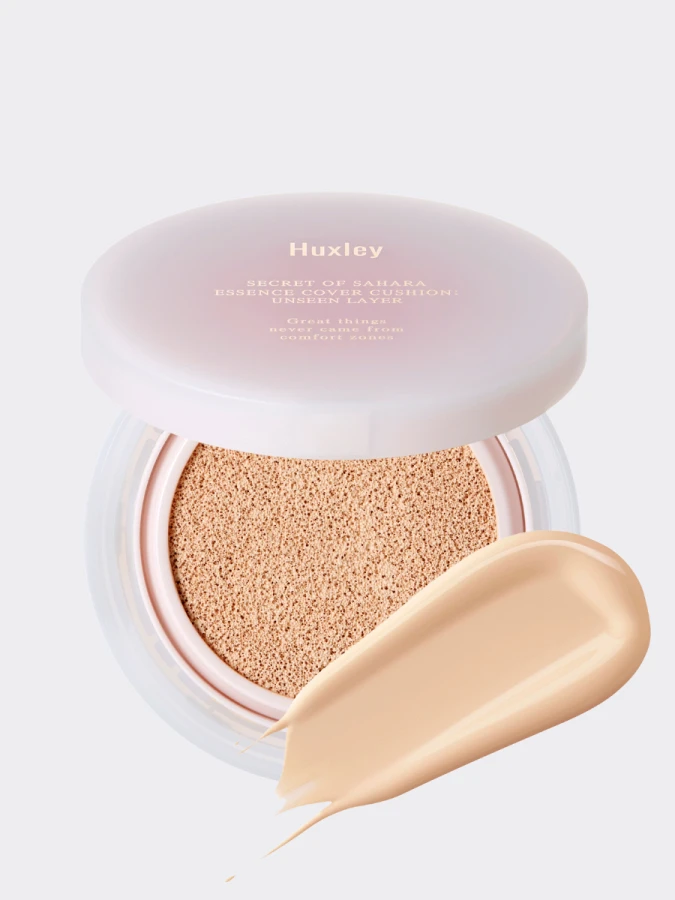 Тональное средство с экстрактом опунции Huxley Essence Cover Cushion Unseen Layer 02 Coral Sand SPF23 PA++