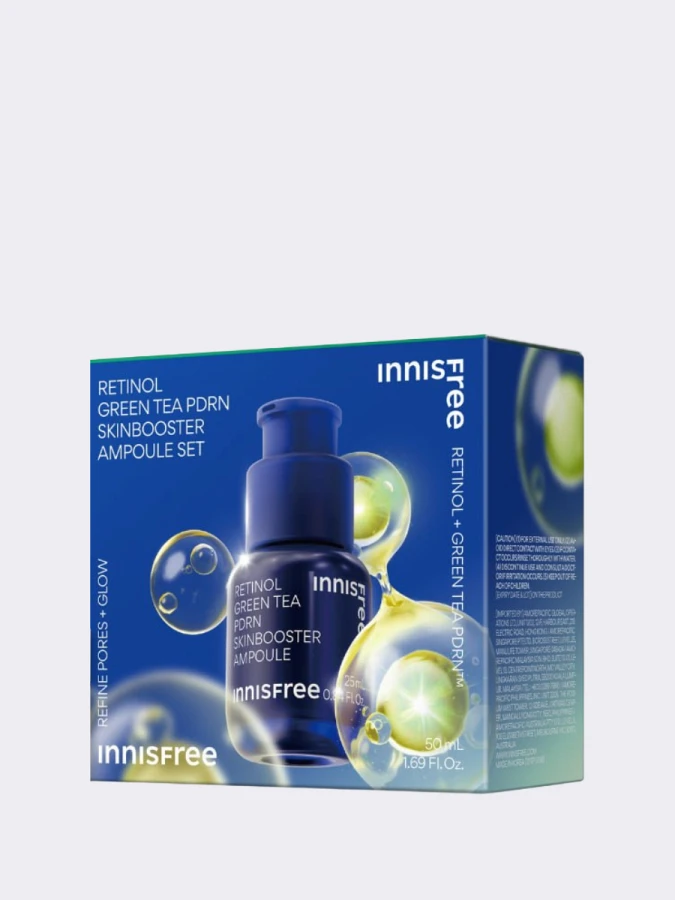 Набор для ухода за кожей с ретинолом и ПДРН innisfree Retinol Green Tea PDRN Skin Booster Ampoule Set
