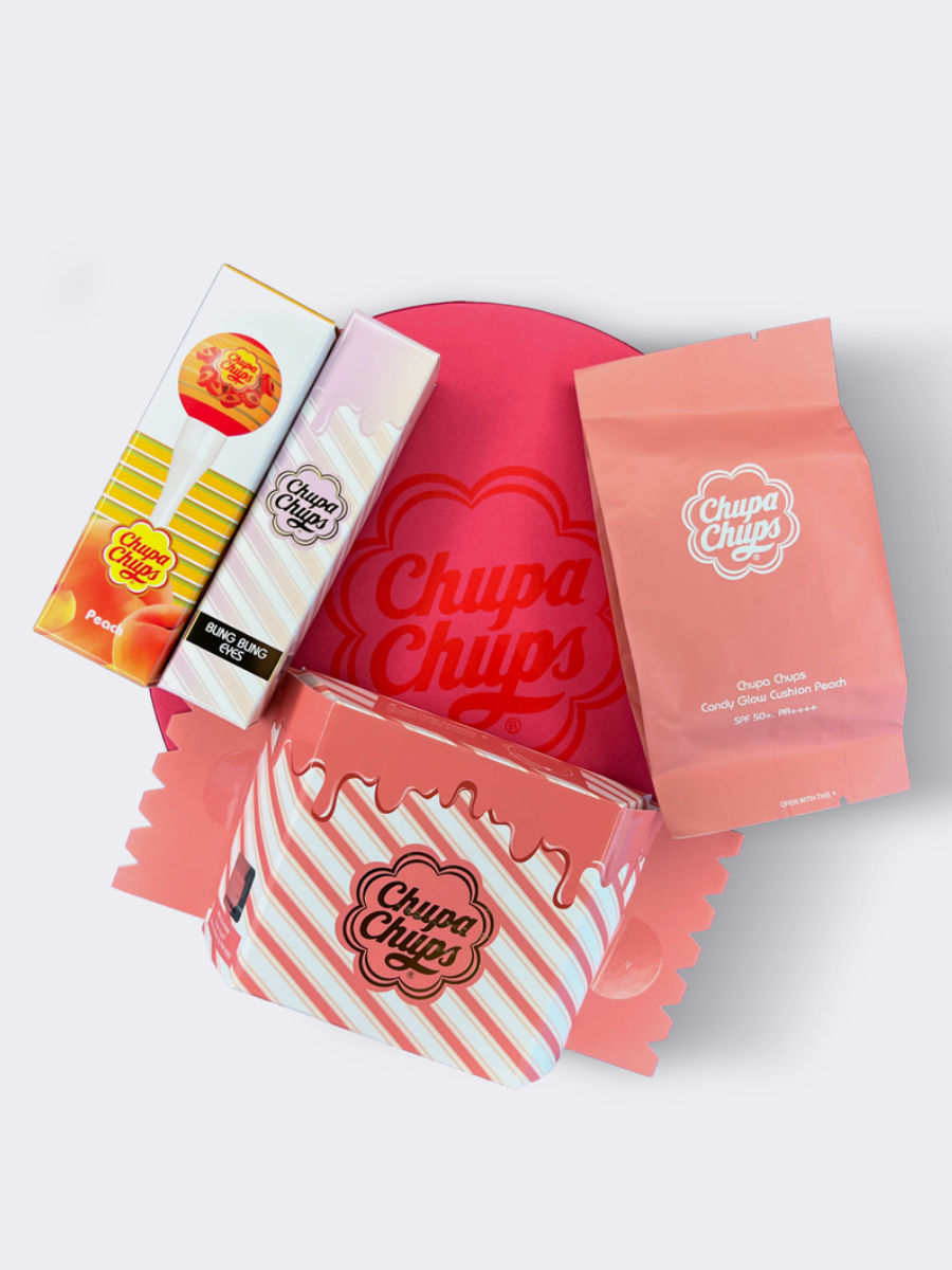 Подарочный набор декоративных средств для лица, губ и век Chupa Chups  "Peach Please" Box 🖤 Купить в интернет-магазине ❥ Hey! Babes Cosmetics