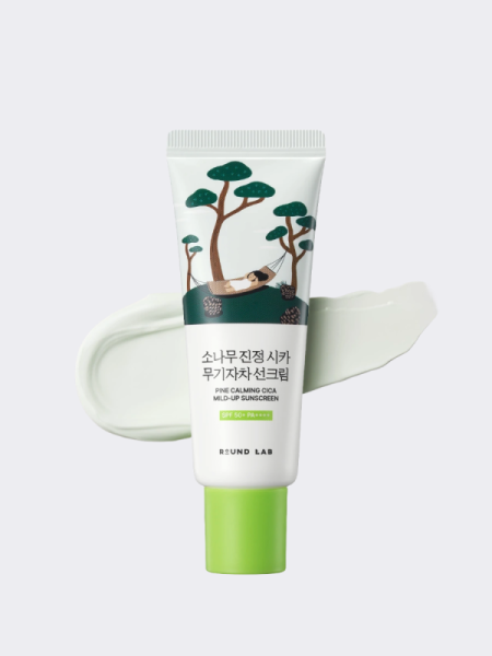 Мягкий солнцезащитный крем с экстрактом сосны и центеллы Round Lab Pine Calming Cica Mild-Up Sunscreen SPF50+ PA++++