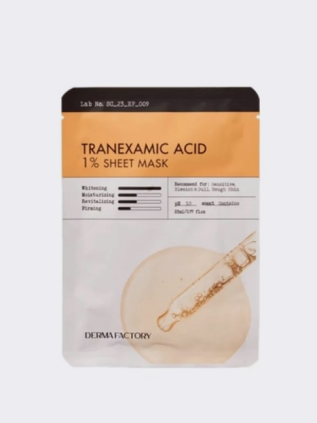 Осветляющая тканевая маска для лица с транексамовой кислотой Derma Factory Tranexamic Acid 1% Sheet Mask Осветляющая тканевая маска для лица с транексамовой кислотой Derma Factory Tranexamic Acid 1% Sheet Mask