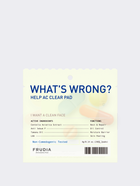 Противовоспалительный тонер-пэд с экстрактом центеллы азиатской Frudia What's Wrong? Help Ac Clear Pad Противовоспалительный тонер-пэд с экстрактом центеллы азиатской Frudia What's Wrong? Help Ac Clear Pad