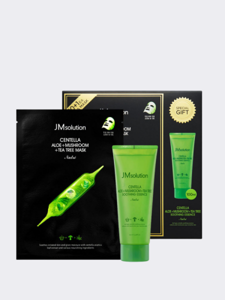 Набор успокаивающих тканевых масок и эссенции JMsolution Centella Aloe Mushroom Tea Tree Набор успокаивающих тканевых масок и эссенции JMsolution Centella Aloe Mushroom Tea Tree