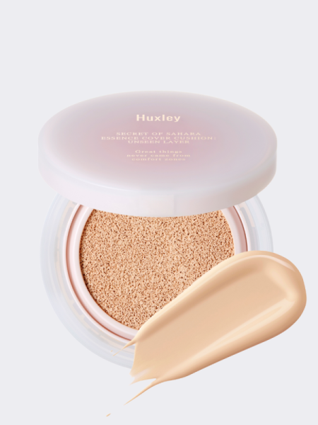 Тональный кушон с экстрактом опунции Huxley Essence Cover Cushion Unseen Layer 02 Coral Sand SPF23 PA++