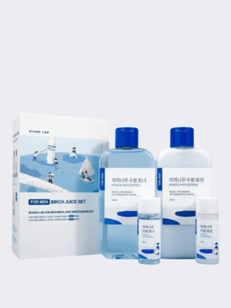 Успокаивающий набор по уходу за кожей для мужчин с берёзовым соком Round Lab For Men Birch Juice Moisturizing Toner & Lotion Set