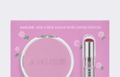 Набор из тонального кушона с влажным финишем в светлом оттенке и увлажняющющего оттеночного бальзама для губ в лиловом оттенке AMUSE Dew x Dew Mauve Rose Limited Edition