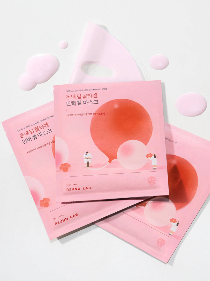 Набор гидрогелевых масок для лица с экстрактом камелии Round Lab Camellia Deep Collagen Firming Gel Mask Set