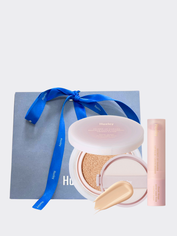 Набор: Тональное средство + сменный блок + бальзам для губ Huxley Essence Cover Cushion & Lip Balm Set 01 Desert Peach