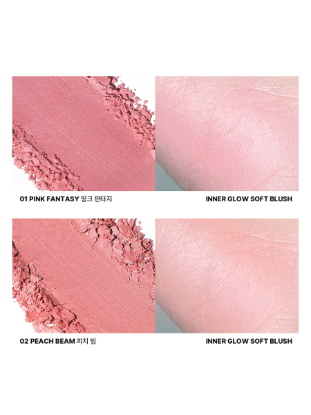 Сияющие румяна в персиковом оттенке Huemi Inner Glow Soft Blush №02 Peach Beam