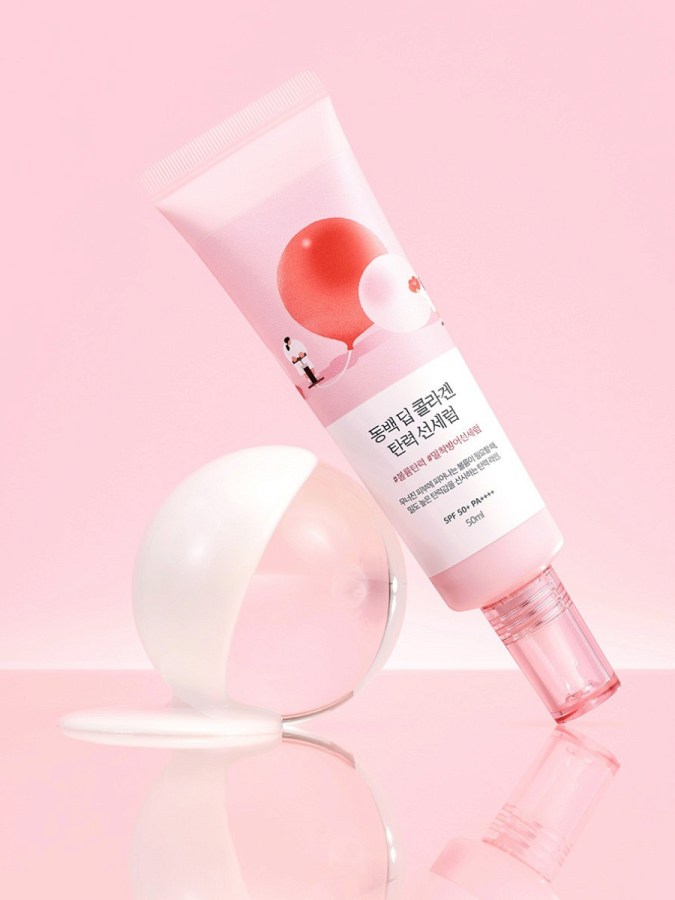 Солнцезащитный флюид с экстрактом камелии Round Lab Camellia Deep Collagen Firming Sun Serum SPF50+ PA++++