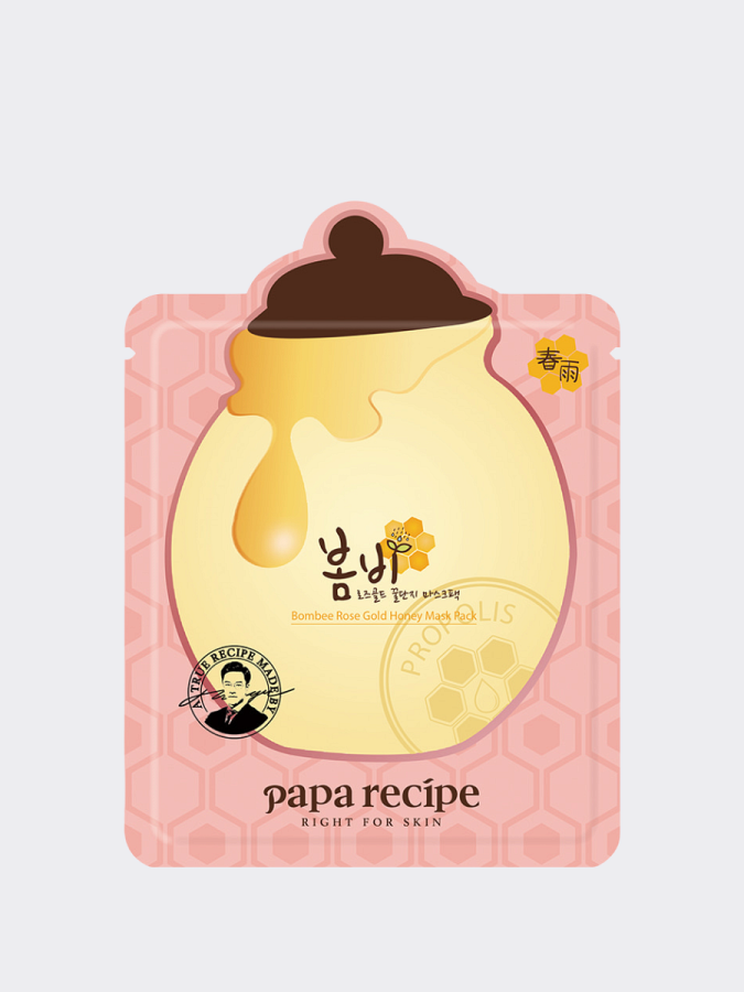 Увлажняющая тканевая маска для лица с экстрактом розы, мёдом и золотом Papa Recipe Bombee Rose Gold Honey Mask Pack