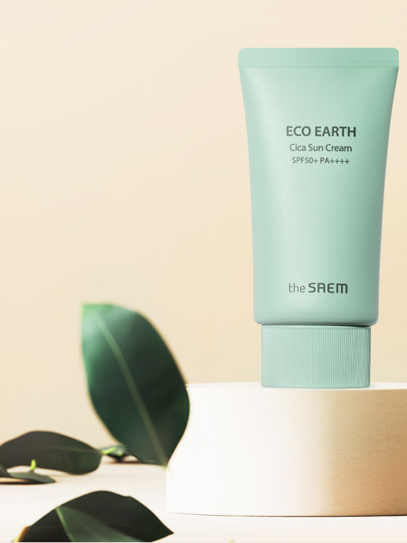 Солнцезащитный крем с экстрактом центеллы для чувствительной кожи The Saem Eco Earth Cica Sun Cream SPF50+ PA++++