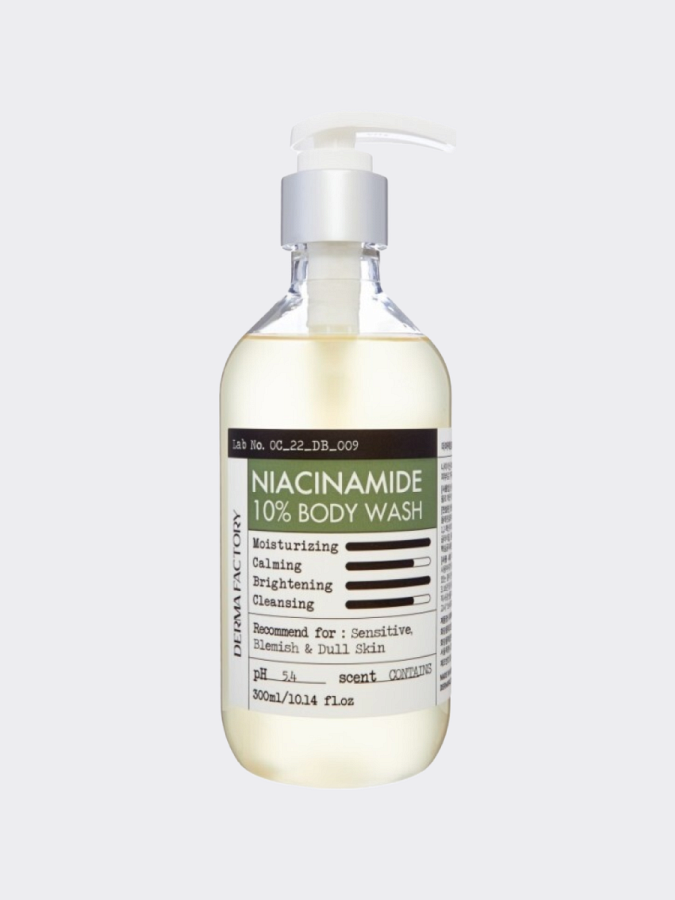 Успокаивающий гель для душа с ниацинамидом Derma Factory Niacinamide 10% Body Wash
