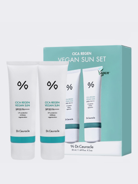 Набор солнцезащитных веганских кремов с центеллой Dr.Ceuracle Cica Regen Vegan Sun Set SPF 50+ PA++++ Набор солнцезащитных веганских кремов с центеллой Dr.Ceuracle Cica Regen Vegan Sun Set SPF 50+ PA++++