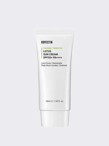 Успокаивающий солнцезащитный крем ROVECTIN Calming Lotus Sun Cream SPF+ PA++++ Успокаивающий солнцезащитный крем ROVECTIN Calming Lotus Sun Cream SPF+ PA++++