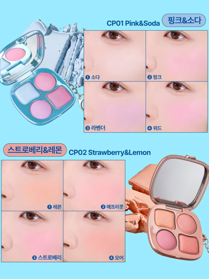 Компактная палетка румян в формате брелка fwee Pocket Cheek Palette CP02 Strawberry&Lemon