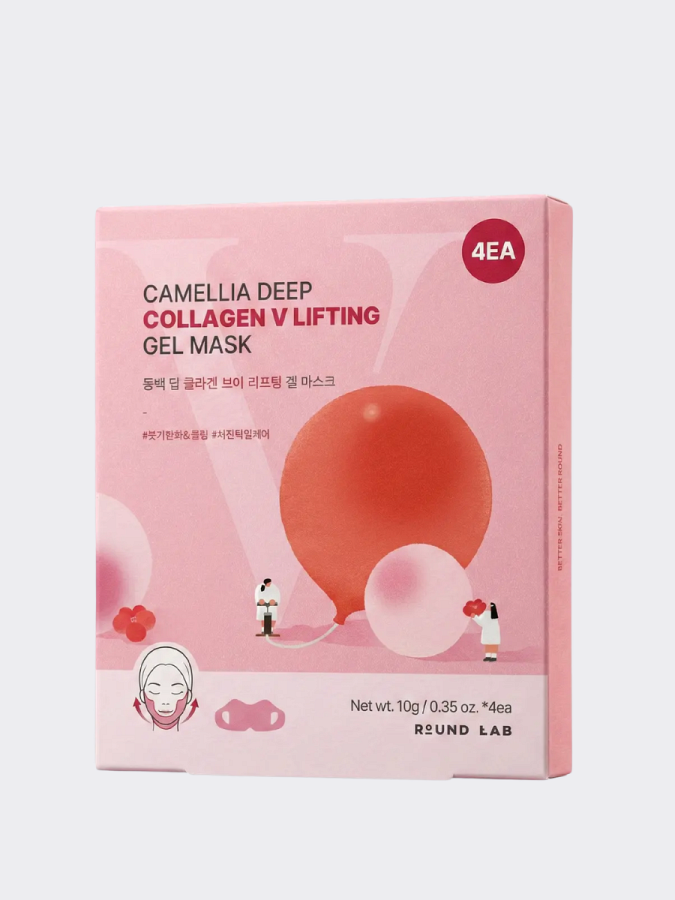 Набор лифтинг-масок для овала лица с экстрактом камелии и коллагеном Round Lab Camellia Deep Collagen V Lifting Gel Mask