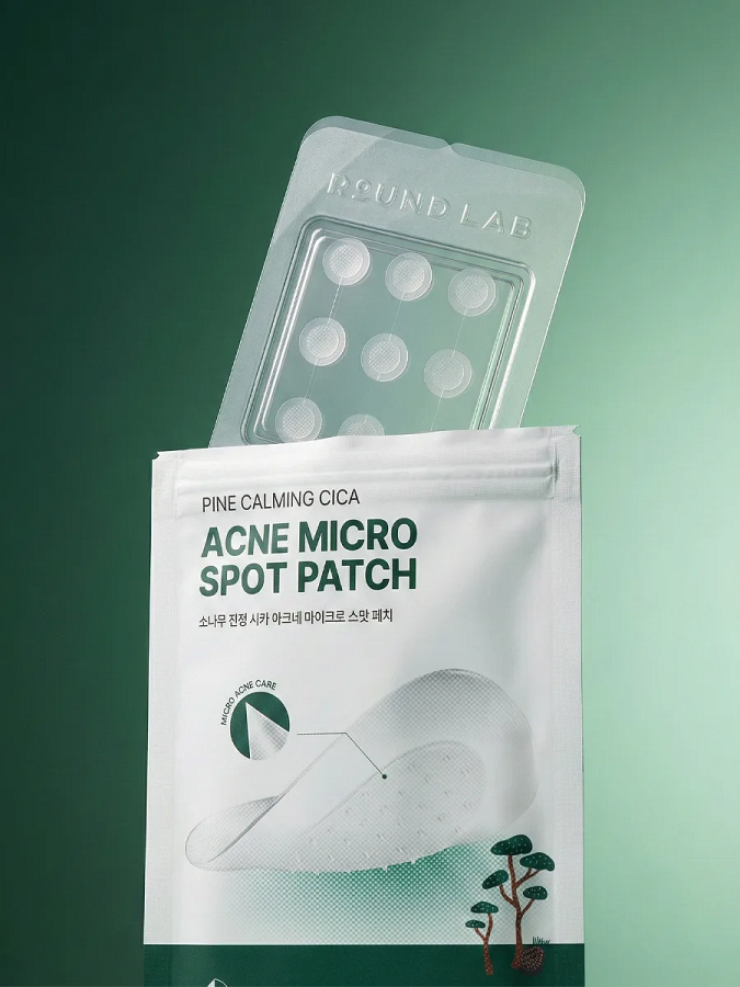 Патчи против воспалений с экстрактом сосны и микроиглами Round Lab Pine Calming Cica Acne Micro Spot Patch