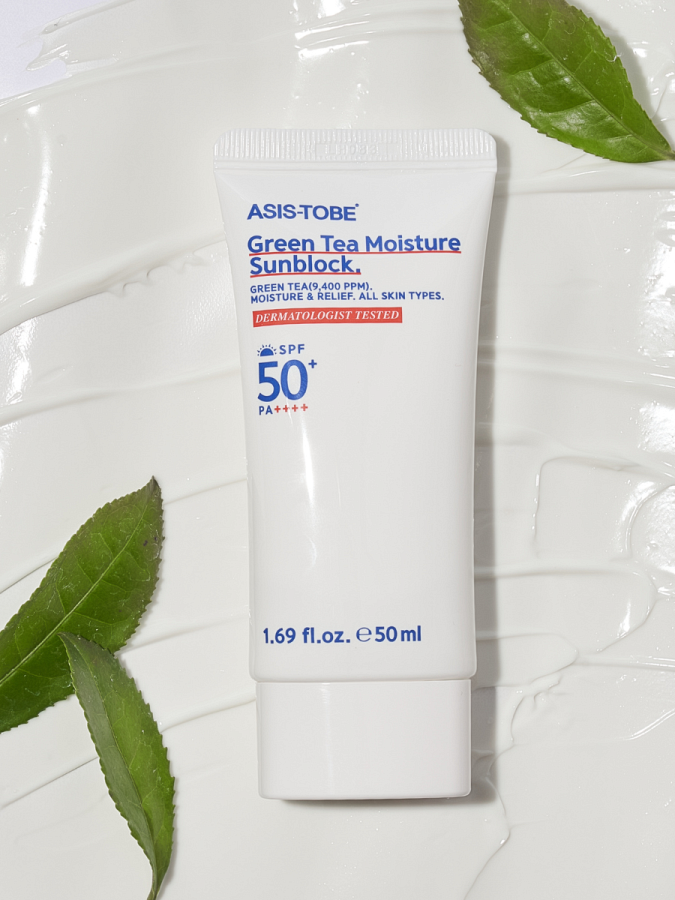 Увлажняющий солнцезащитный крем для лица с экстрактом зеленого чая ASIS-TOBE Green Tea Moisture Sunblock SPF50+PA++++