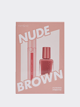 Набор для ногтей и губ в нюдовом оттенке rom&nd Juicy Lasting Tint & Mood Pebble Nail Set 02 Nude Brown