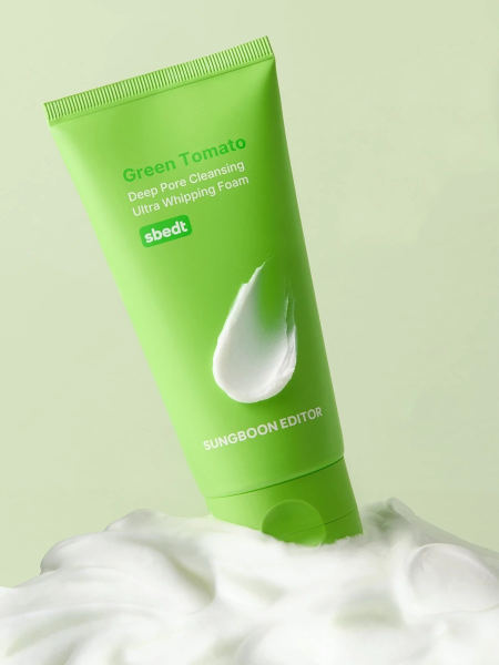 Мягкая пенка для умывания с экстрактом зелёного томата Sungboon Editor Green Tomato Deep Pore Cleansing Ultra Whipping Foam