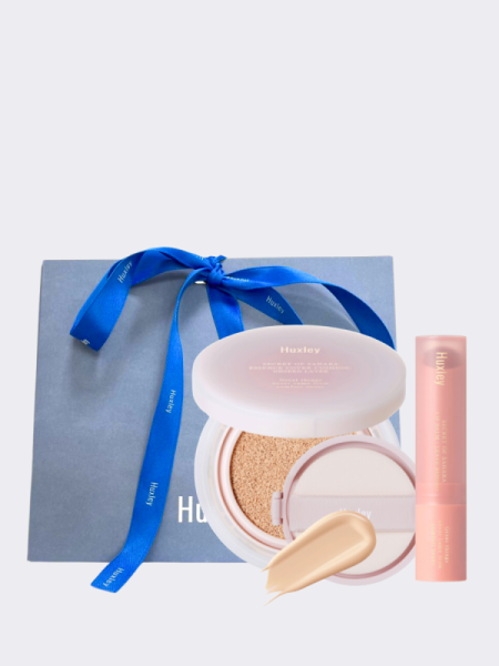 Набор: кушон + рефил + бальзам для губ Huxley Essence Cover Cushion & Lip Balm Set 02 Coral Sand