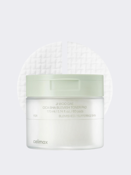 Успокаивающие тонер-диски с экстрактом центеллы азиатской Celimax Ji Woo Gae Cica BHA Blemish Toner Pad