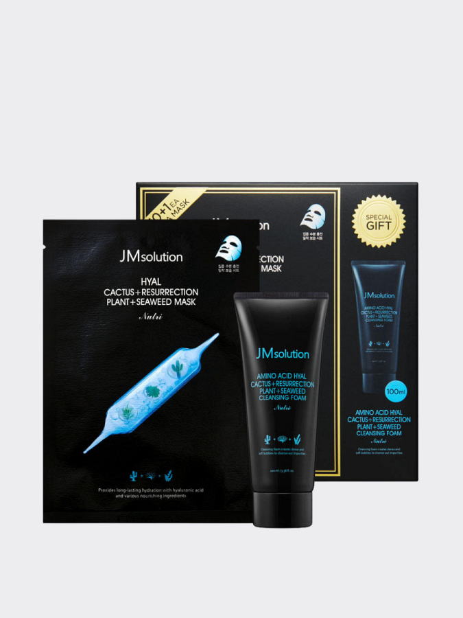 Набор увлажняющих тканевых масок и пенки для умывания JMsolution Hyal Сactus Кesurrection Plant Seaweed Mask