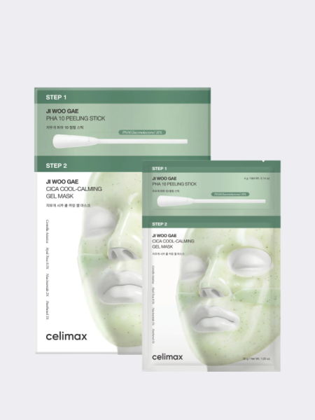 Набор двухступенчатых гидрогелевых масок экстрактом центеллы Celimax Ji Woo Gae Cica PHA Peel 2-step Gel Mask