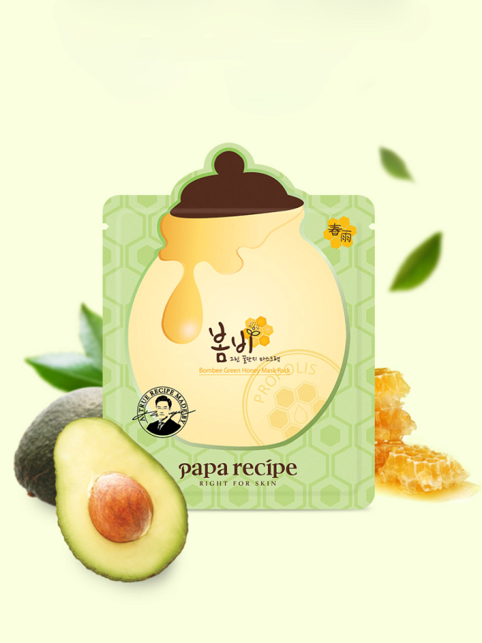 Восстанавливающая тканевая маска для лица с мёдом и экстрактом авокадо Papa Recipe Green Bombee Honey Mask Pack
