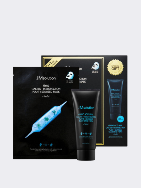 Набор увлажняющих тканевых масок и пенки для умывания JMsolution Hyal Сactus Кesurrection Plant Seaweed Mask Набор увлажняющих тканевых масок и пенки для умывания JMsolution Hyal Сactus Кesurrection Plant Seaweed Mask