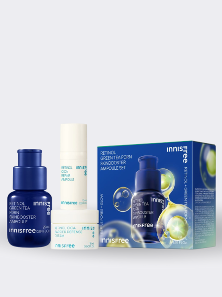 Набор для ухода за кожей с ретинолом и ПДРН innisfree Retinol Green Tea PDRN Skin Booster Ampoul Set Набор для ухода за кожей с ретинолом и ПДРН innisfree Retinol Green Tea PDRN Skin Booster Ampoul Set