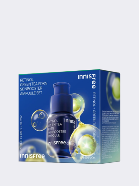 Набор для ухода за кожей с ретинолом и ПДРН innisfree Retinol Green Tea PDRN Skin Booster Ampoul Set Набор для ухода за кожей с ретинолом и ПДРН innisfree Retinol Green Tea PDRN Skin Booster Ampoul Set
