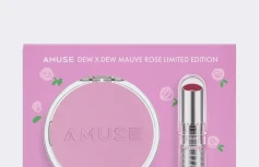 Набор: Тональный кушон с влажным финишем + оттеночный бальзам для губ AMUSE Dew x Dew Mauve Rose Limited Edition